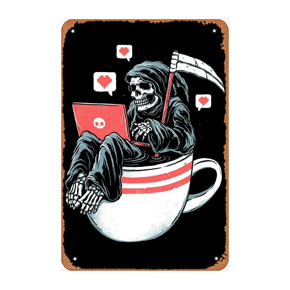 Letrero de Metal de estaño de 8X12 pulgadas, placa de café Love Death, cafetería, Bar, decoración de pared del hogar