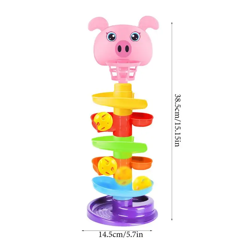 Ball Drop Tower 6 Layers Cute Stacking Tower Toy With 5 Rolling Balls Educational Preschool Learning Games Detachable Portable