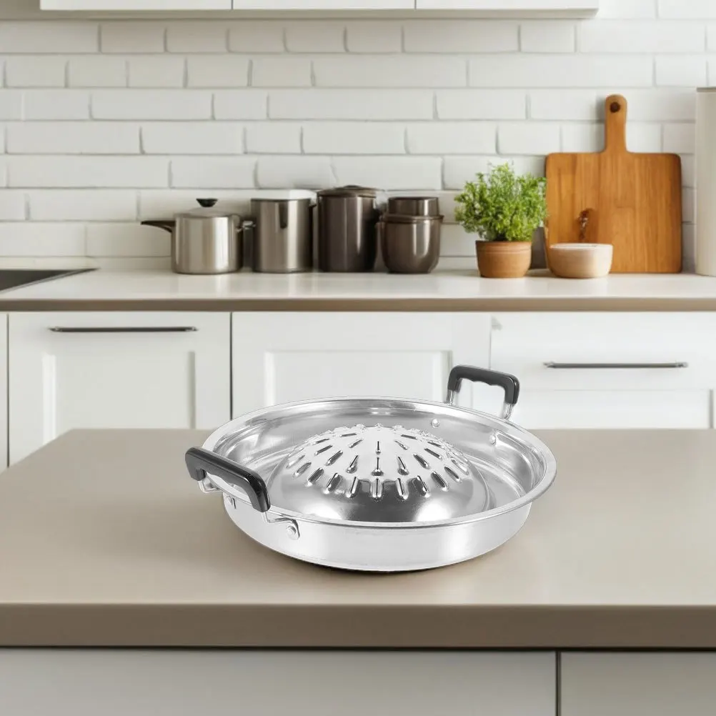 

2Pcs Korean Bbq Grill Pan Portable Round Aluminum Outdoor Home Tabletop Cooking Pan Healthy Minimal Smoke Even Heat Distribution