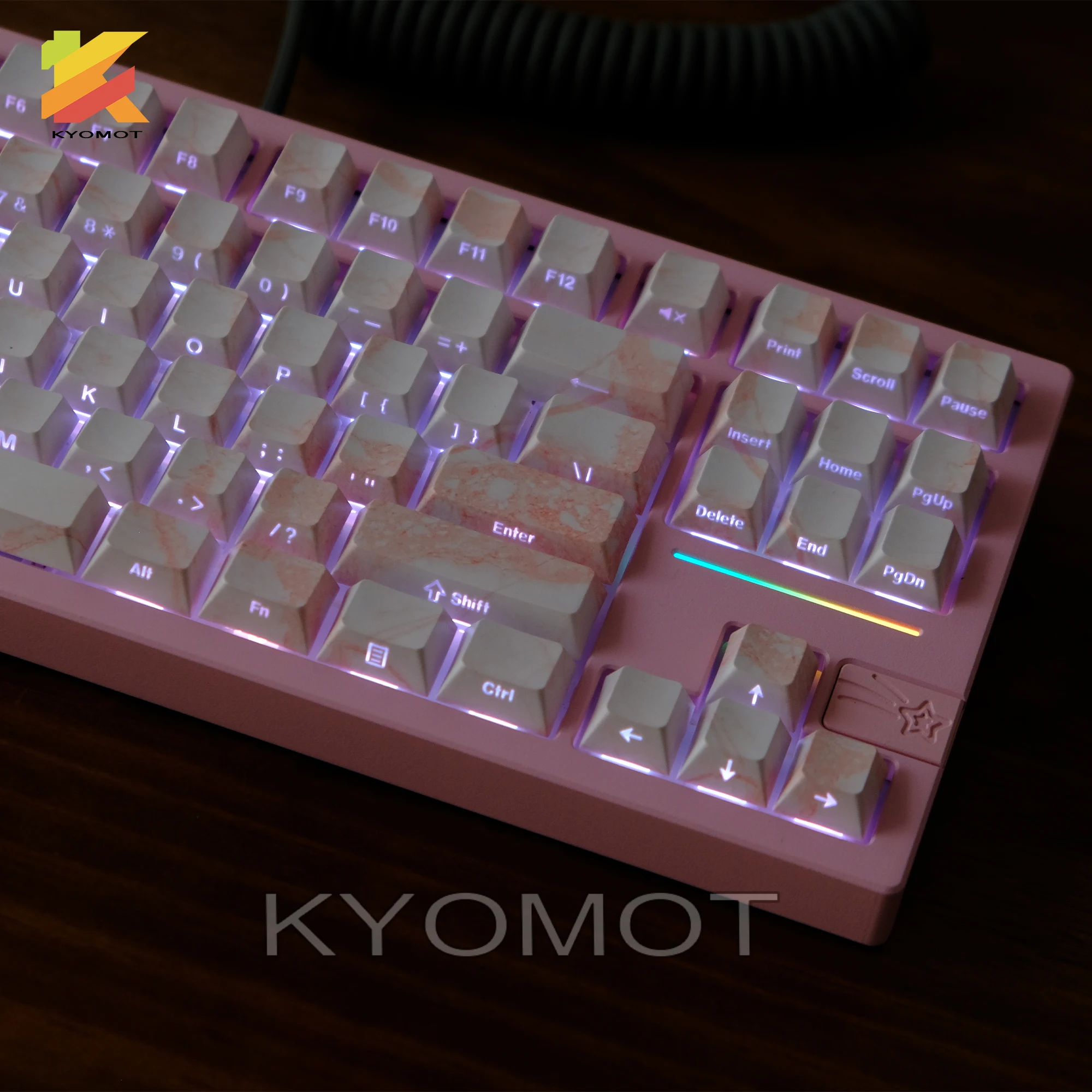 KYOMOT 135 Keys Pink PBT Double Shot Shine Through Keycaps Side Printed Keycaps Cherry Profile for MX Switch DIY Gaming Keyboard