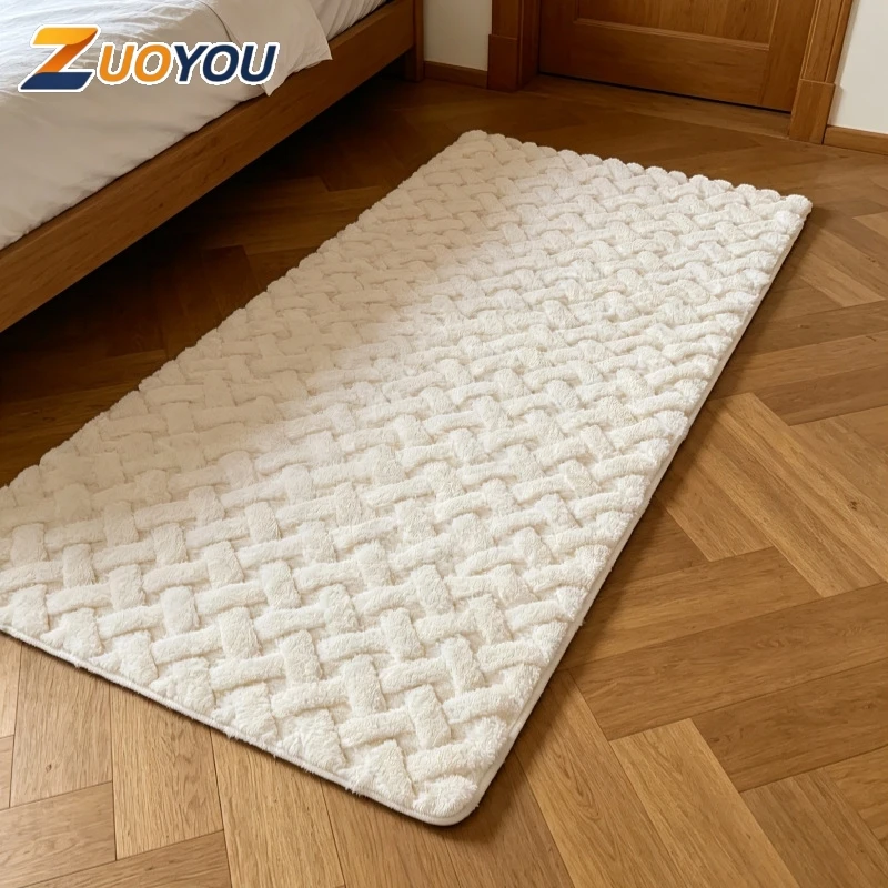 Soft Plush Bedroom Rug Thick Floor Carpet Bedside Mat Solid Color Area Rug Non Slip Cozy Carpet for Living Room Home Decoration