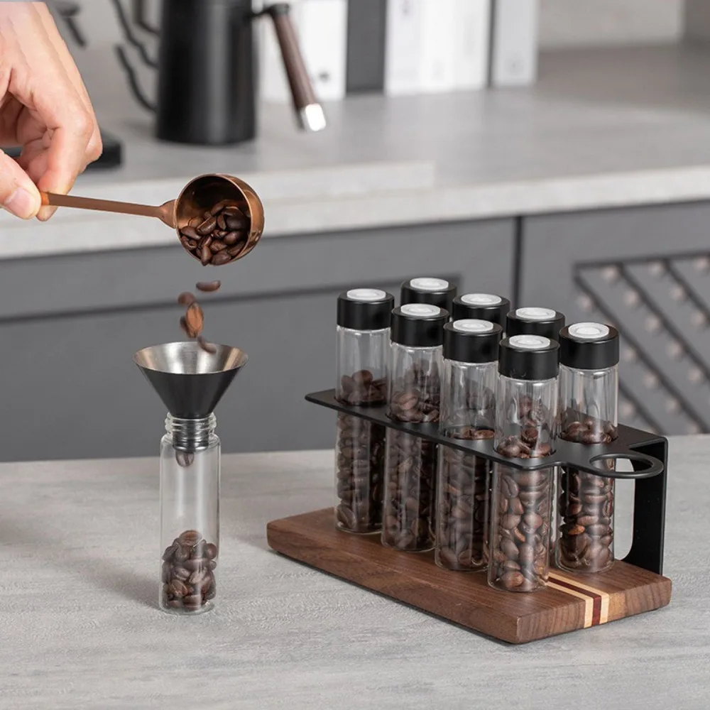 Coffee Beans Storage Container 8 Tubes with One-way Exhaust Valve Tea Storage Glass Tubes for Home Cafe Coffee Accessories