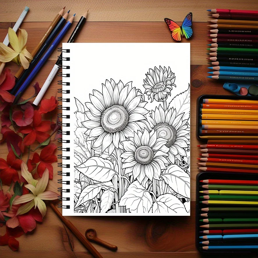 Blossom Coloring Book 8.3 X 11.2 Inches 22 Pages - Stress Relief And Positive Thinking Emotions Coloring Book
