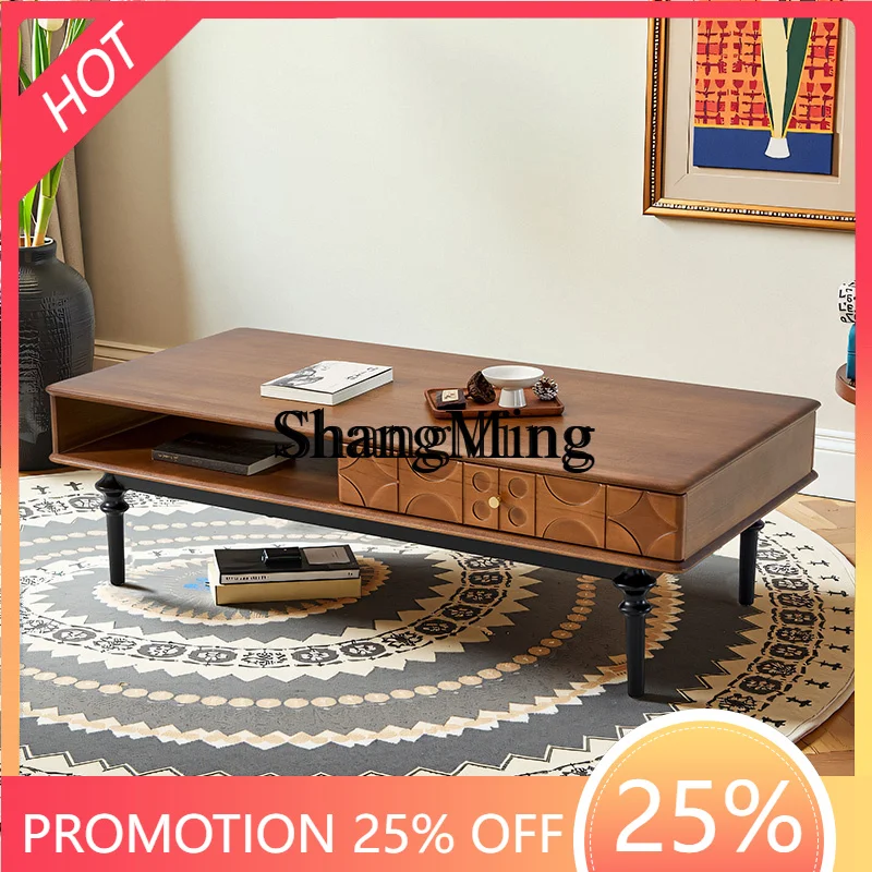 

ZYY all-solid wood coffee retro living room small apartment simple small coffee table rectangular locker