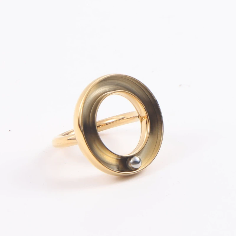 Stainless Steel Pressure-reducing Rotatable Steel Ball Ring for Women PVD Gold Plated Jewelry