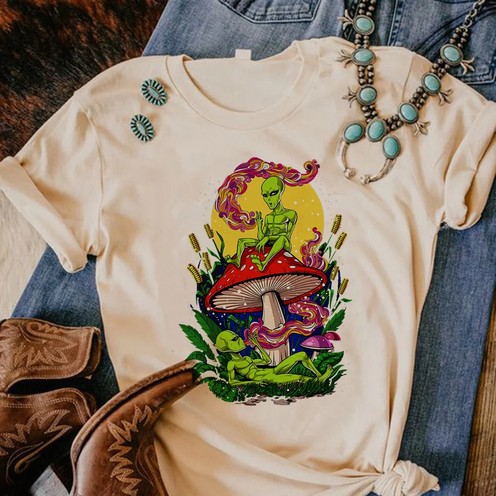 

Magic Mushrooms Alien Psychedelic top women comic graphic streetwear t shirt female Japanese clothes