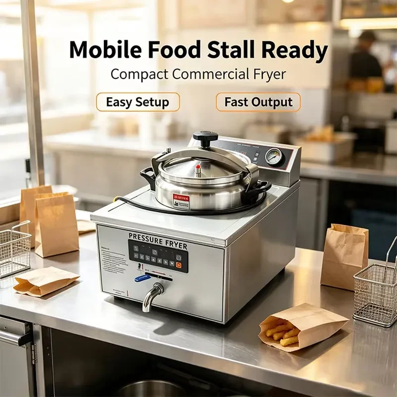 16L Electric Pressure Fryer Desktop Mini Commercial Chicken Deep Fryer Stainless Steel Snack Bar Cooking Equipment for