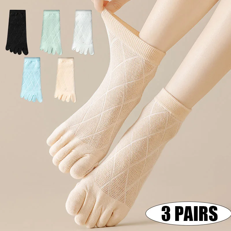 

3Pairs Women's Five Fingers Socks Breathable Soft Comfortable High Quality Toe Sock Casual Elastic Fashionable Split-Toe Sox