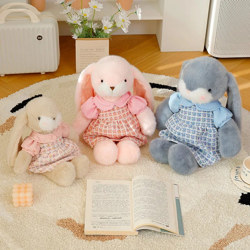Decorative Plush Rabbit Doll Multi Size 4 Colors White Pink Beige Gray Floppy Ears Sitting Soft Bedroom Living Room Gift