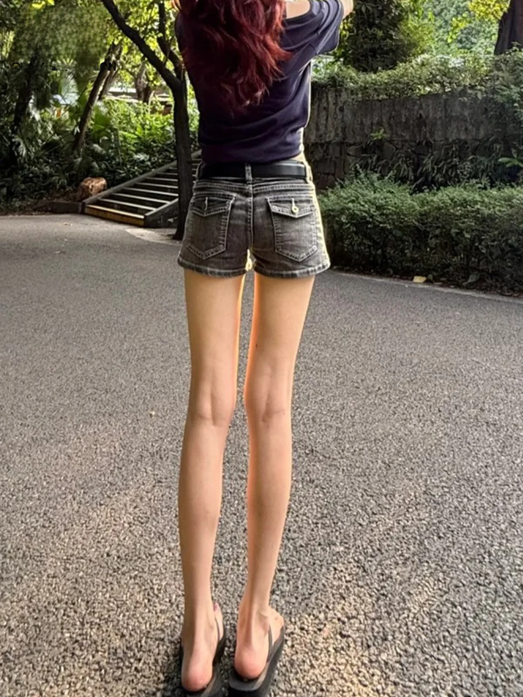 

Grey American Retro Low Waist Elastic Denim Shorts Women's Tight Butt Short Pants Summer Hot Girl Style Casual Loose Fit Jeans