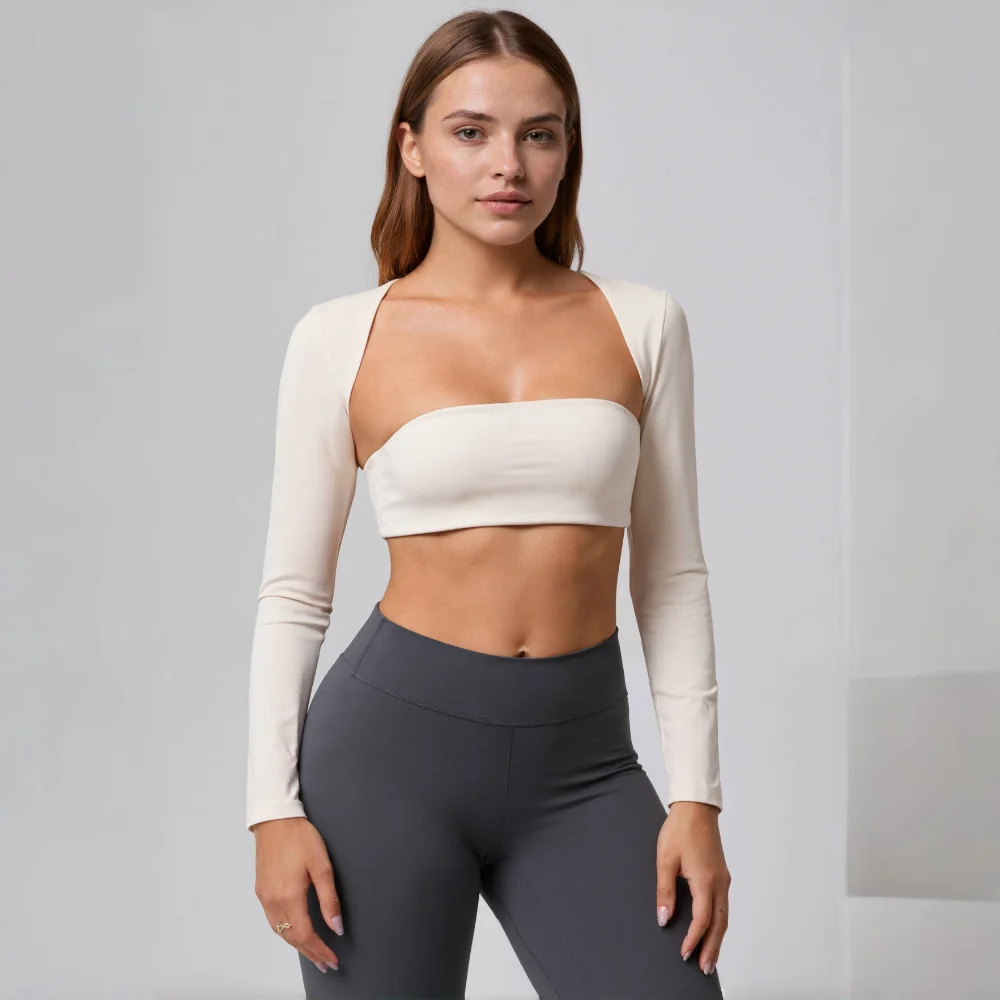 تتلاشى تحديد طويلة الأكمام المحاصيل الياقة غير النظامية في وسادة الصدر المرأة تجريب الزي اليوغا تي شيرت اللياقة البدنية الصالة الرياضية الملابس #5