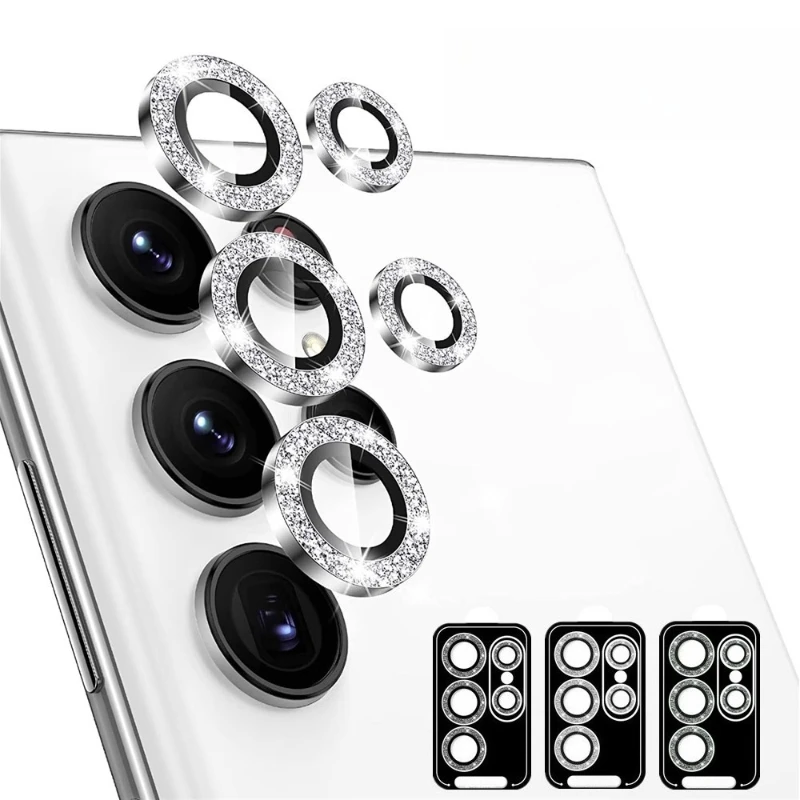 Vollständiger Glitzer-Kameralinsenschutz für Samsung Galaxy S26 S25 S24 S23 Plus Ultra Metallring Klarglas Kratzfest