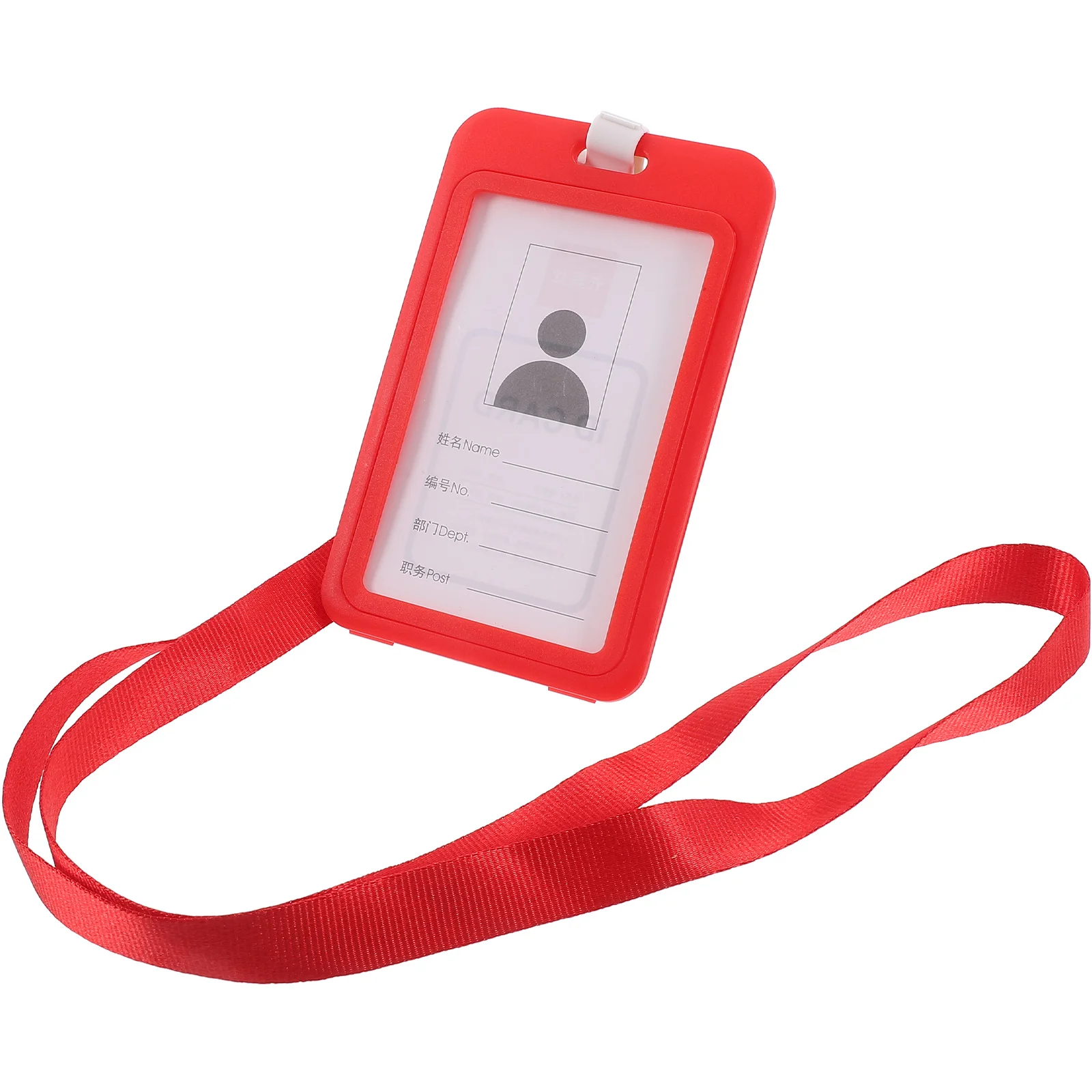 

1 set Plastic Badge Holders Red Lanyard for ID Cards School Bus Teacher Student Office Use Card Sleeve
