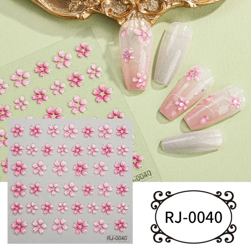 Valentine's Day Nail Art Stickers 5D Soft Embossed Flower Love Heart Pattern Adhesive Sliders Women DIY Graffiti Nail Decals