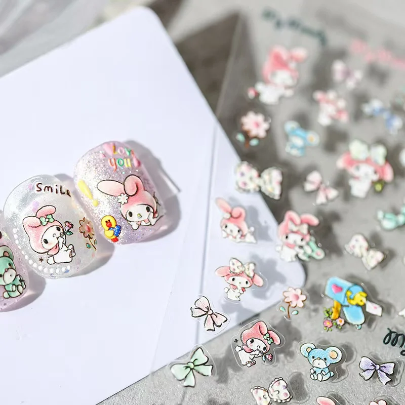 

1PCS 5D Cartoon My Melody Nail Stickers Anime Kuromi Cinnamoroll Hello Kitty Stickers For Nails Nail Supplies Decals DlY Sticker
