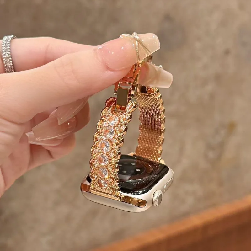 Pulseira de metal feminina para apple watch série 11 10 9 8 7 se3 42mm 46mm 44mm 40mm 45mm 41mm 38mm pulseira para iwatch ultra 3 49mm