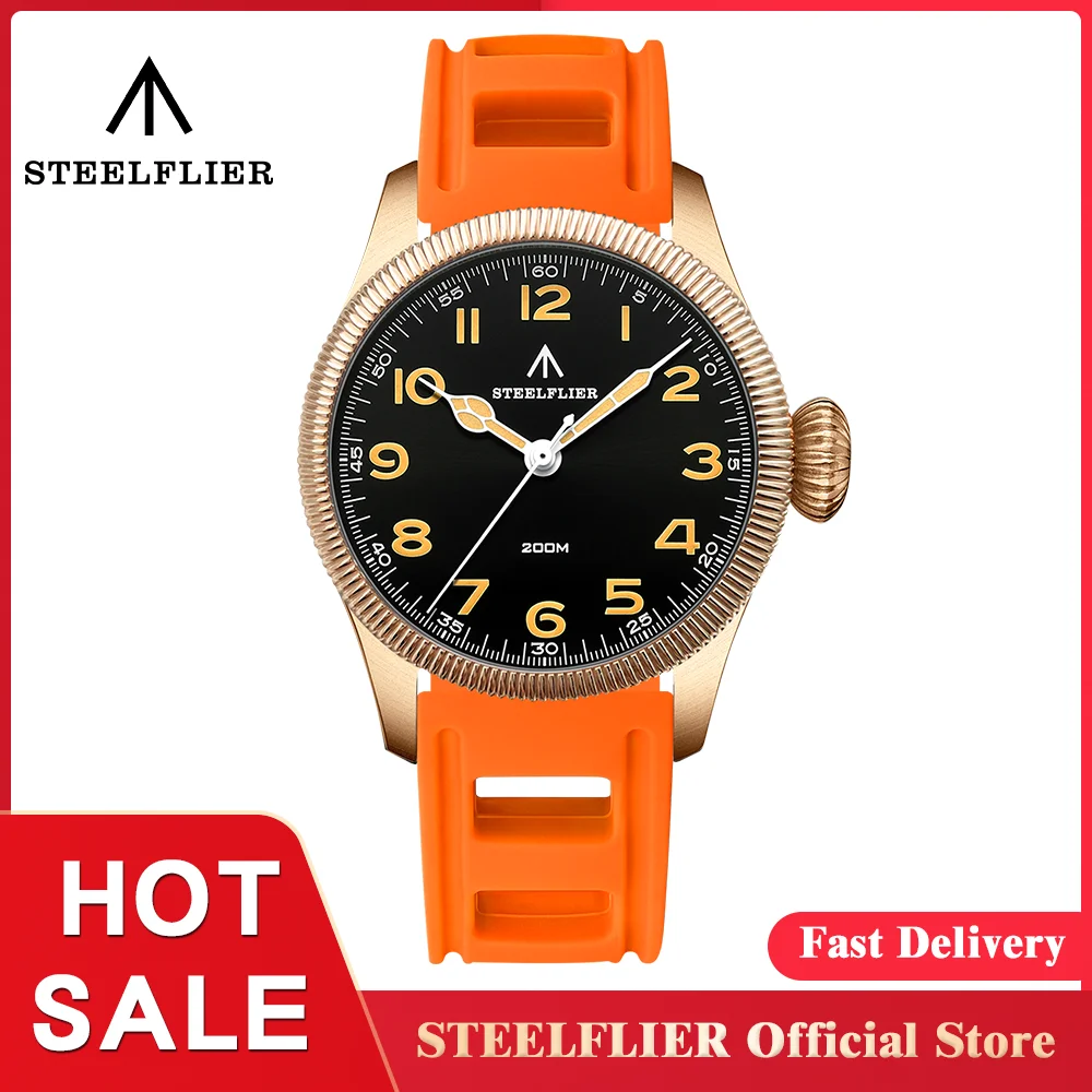 STEELFLIER Official SF741S Bronze Threaded Bezel Pilot Swiss Retro Luminous 20Bar Waterproof VH31 Movement Luxury Quartz Watch