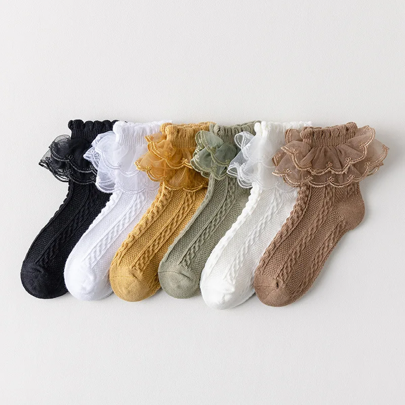 3 Pairs/Lot Summer Girls Socks Baby Kids Ruffle Sock Cute Children Frilly White Black Lace Cotton Socks For 1-10Years