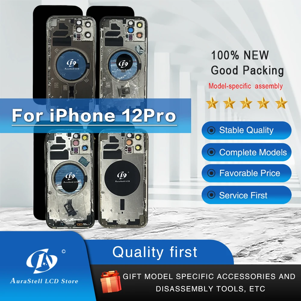 iphone-12-pro用交換用背面ハウジング修理キット（無料アクセサリー、バッテリーカバー、ミドルフレーム、simトレイ、サイドキー付き）