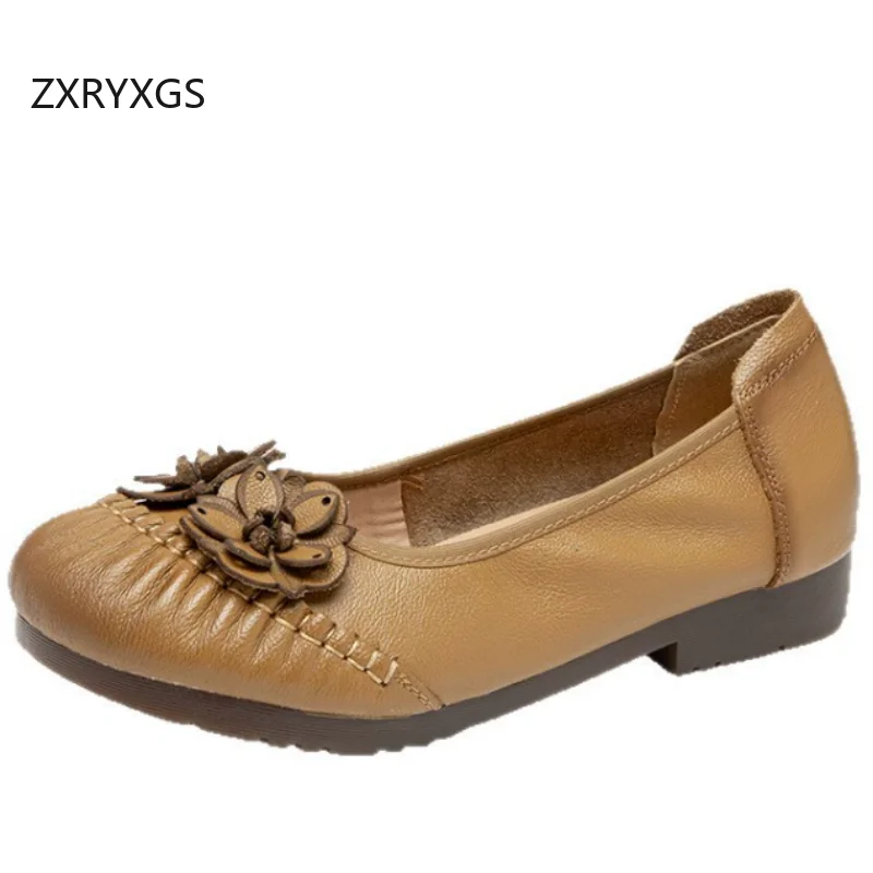 ZXRYXGS Promotion Soft Cowhide Flowers Shoes Fashion Flats 2026 New Autumn Soft Genuine Leather Soft Sole Flat Shoes for Women