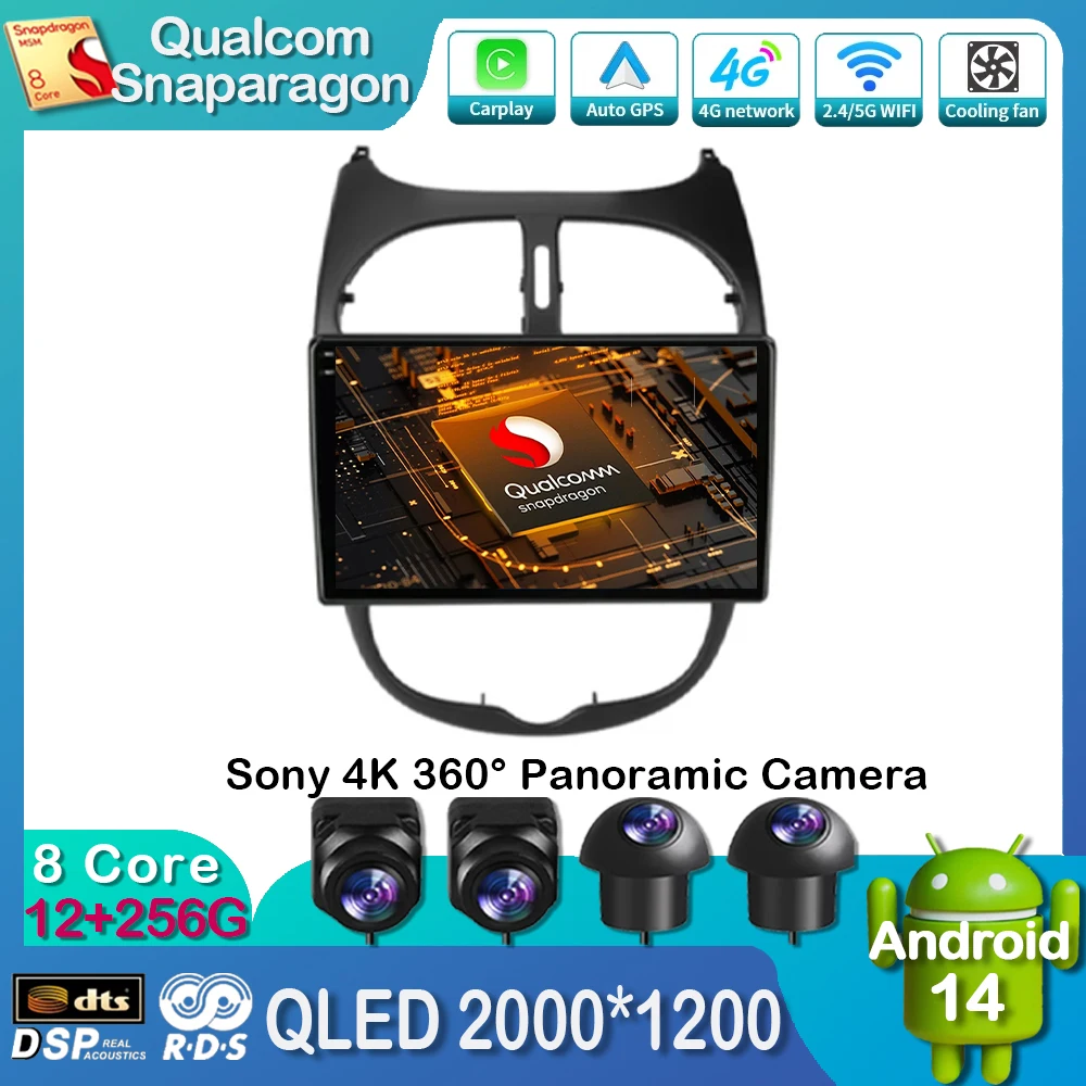 

Android 14 Car Radio For Peugeot 206 206CC 206SW 2001 - 2008 Multimedia Video Player 4G GPS Navigation 2din DVD Carplay Auto DSP