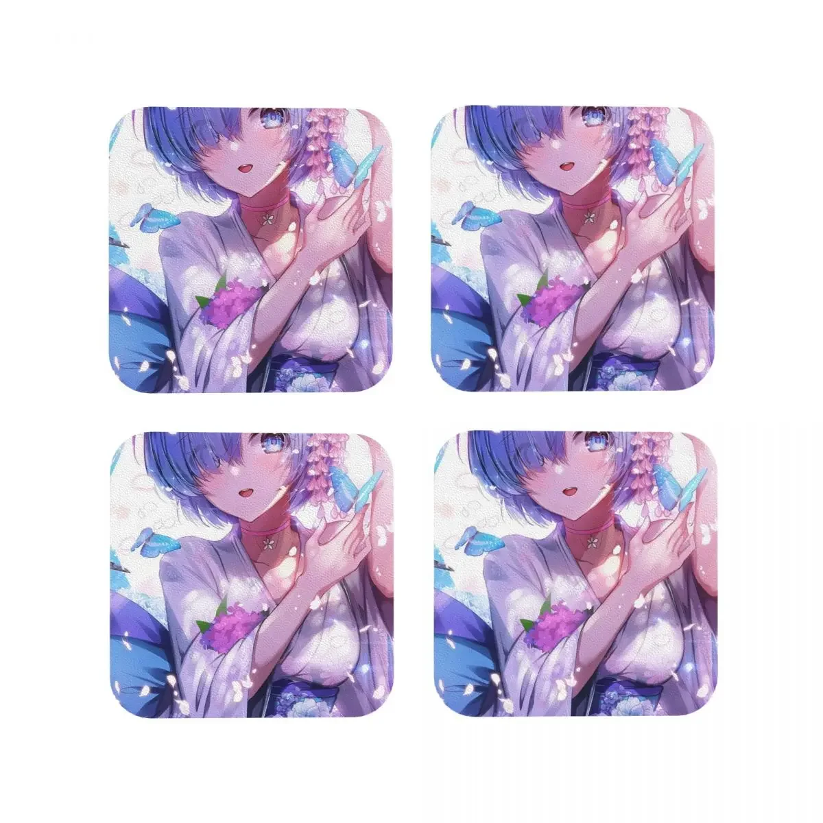 Re Zero REM Coasters Coffee Mats Leather Placemats Mug Tableware Decoration & Accessories Pads for Home Kitchen Dining Bar