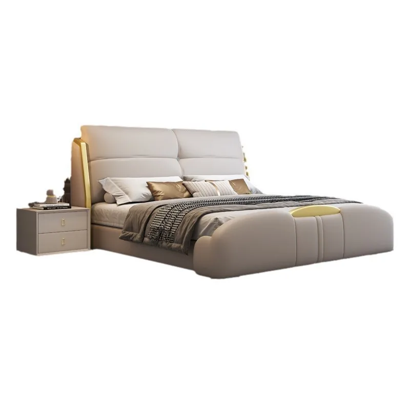 

Italian light luxury leather bed, modern simplicity, master bedroom double bed
