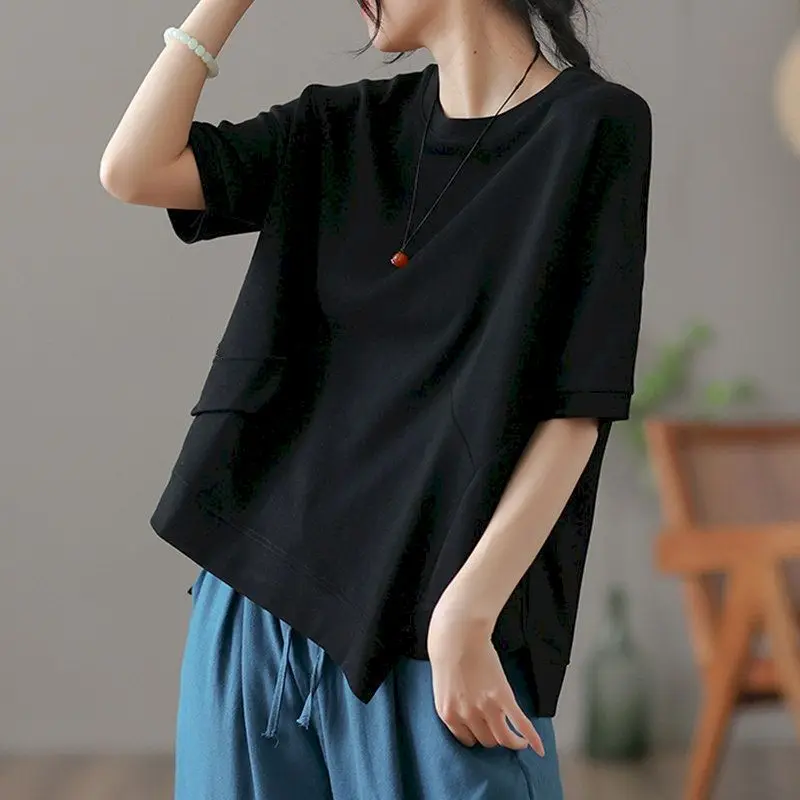 95% Cotton T Shirts Women Korean Irregular Design Oversized T-shirt Fashion Casual Loose Short Sleeve Tops Summer Trend Tshirt