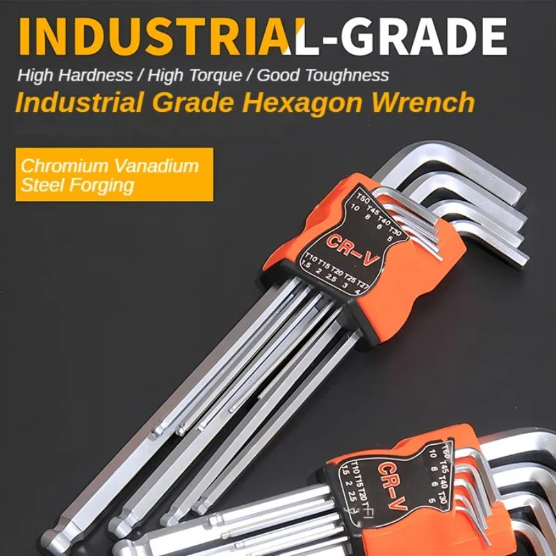 9PCS L Type Double-End Screwdriver Hex Wrench Set Allen Key Hexagon Flat Ball Torx Star Head Spanner Key Set Hand Tools