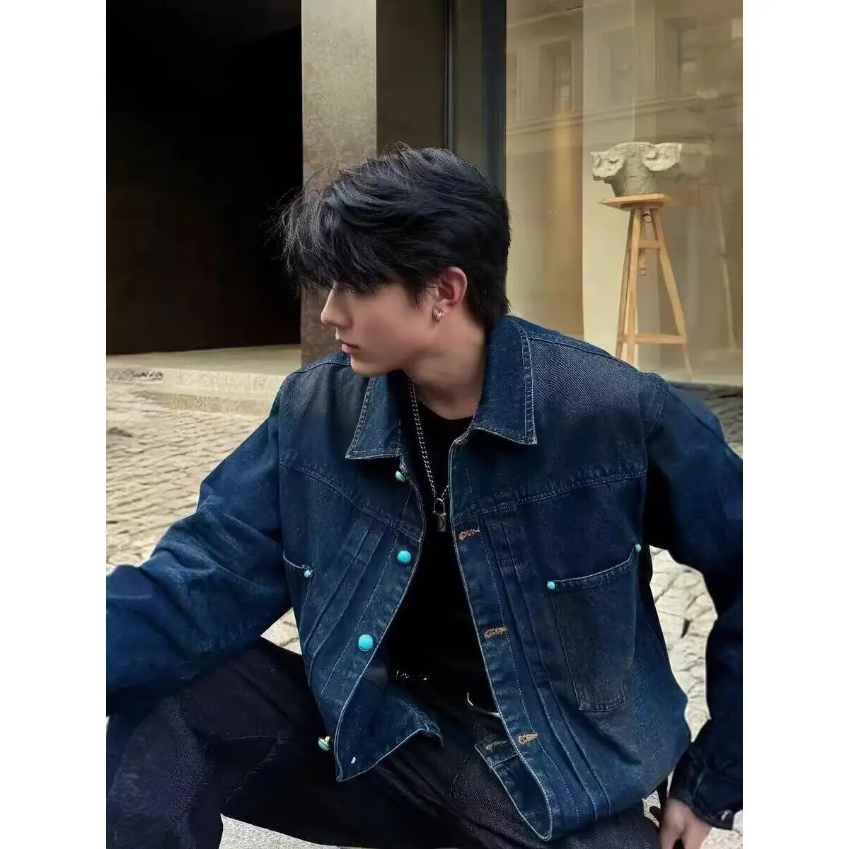 ربيع الخريف فضفاض الرجال Jaet الهيب هوب الشارع Sle Harajuku النسخة الكورية Faionable ملابس خارجية الوقوف صالح طويل Sve