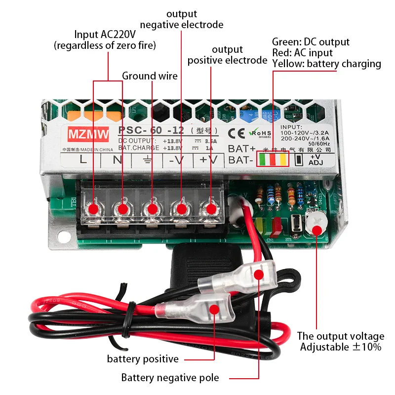 Switching Power Supply UPS Function 60W 100W 150W 250W 350W 100-240V AC To DC 12V 24V Charge Function Industrial Drive SMPS