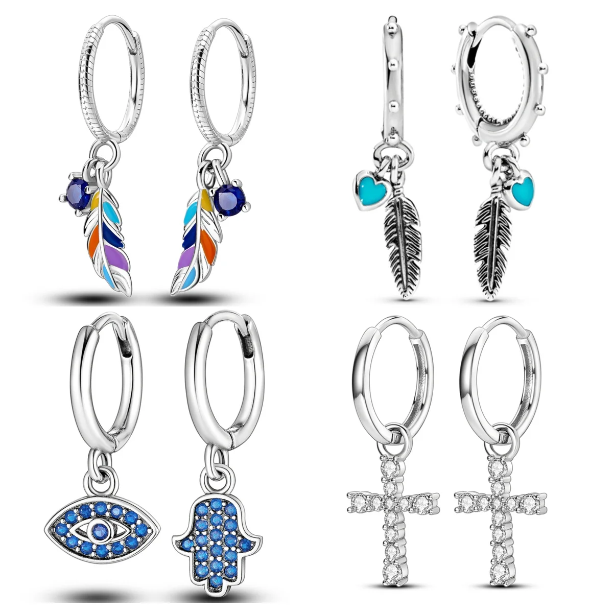 925 Sterling Silver S925 Lucky Elements Feather Crucifix Earrings Simple Fine Jewelry Women Girls Fashion Party Giarty Gift 2024