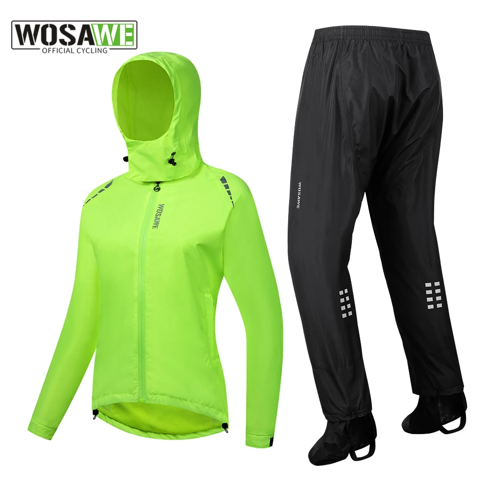 WOSAWE MTB Bike Rain Jacket and Rain Pant Women Cycling Jacket Sets Waterproof Windproof Raincoat Reflective Jacket Pants Suit