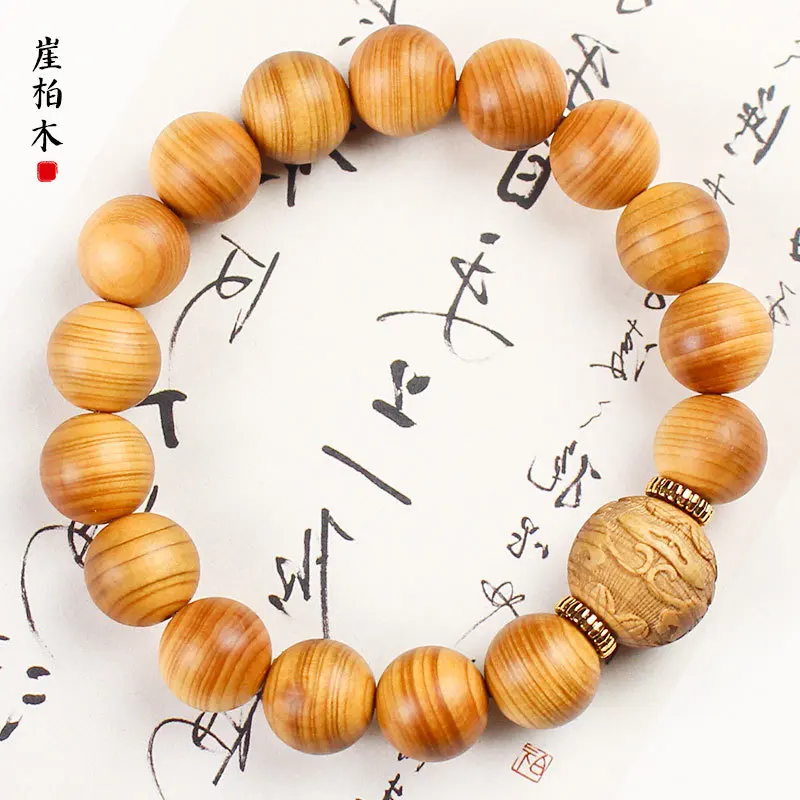 12MM round of Chinese cypress , carved Buddhist beads, high content aged material, red oil fragrant wood bracelet