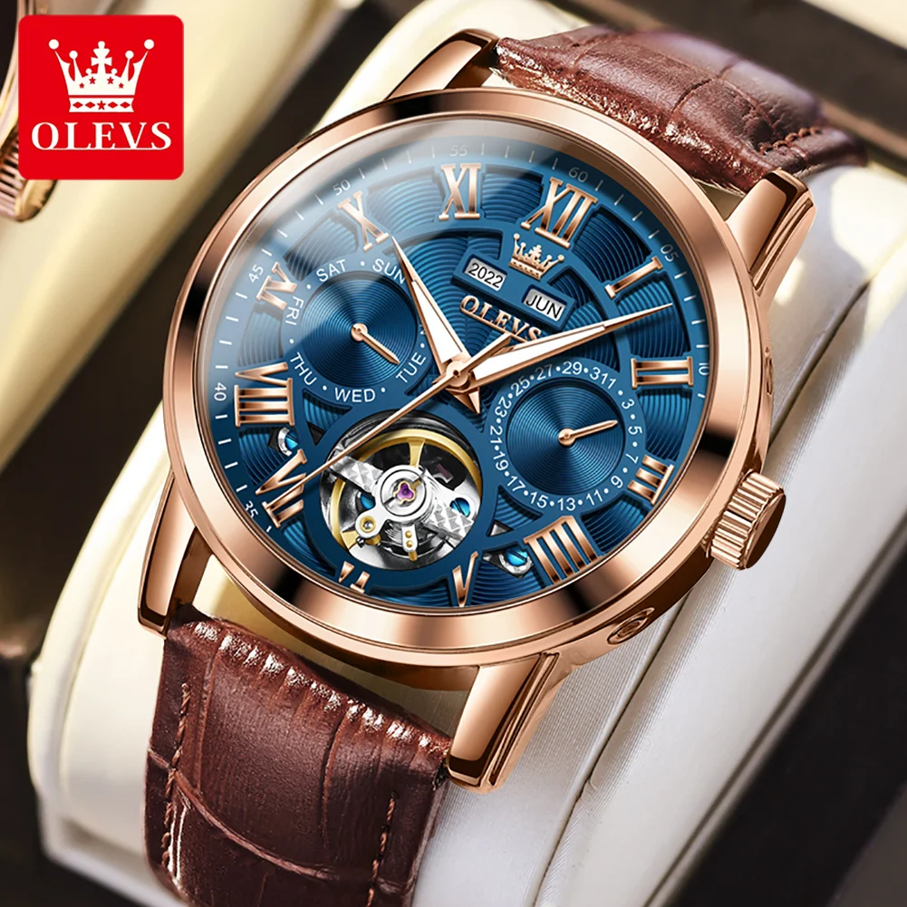 

OLEVS Original Luxury Brand Men's Watches Fashion Multifunctional Hollow Out Automatic Mechanical Wristwatch Male Luminous Month