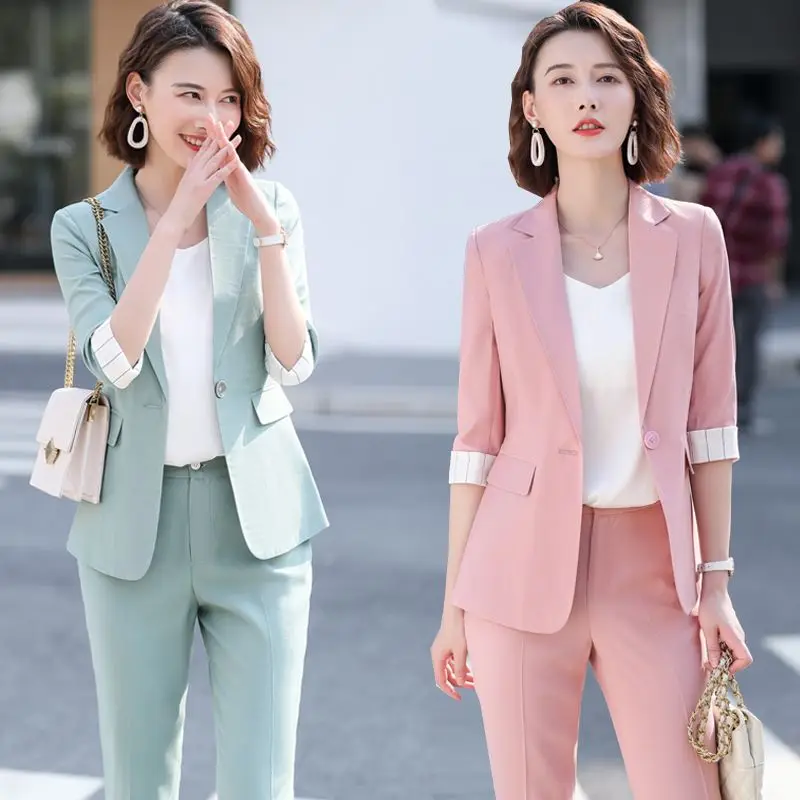 2024 Spring/Summer New Women's Small Suit Set Fashion Age Reducing Slim Fit Suit Two Piece Set Trend