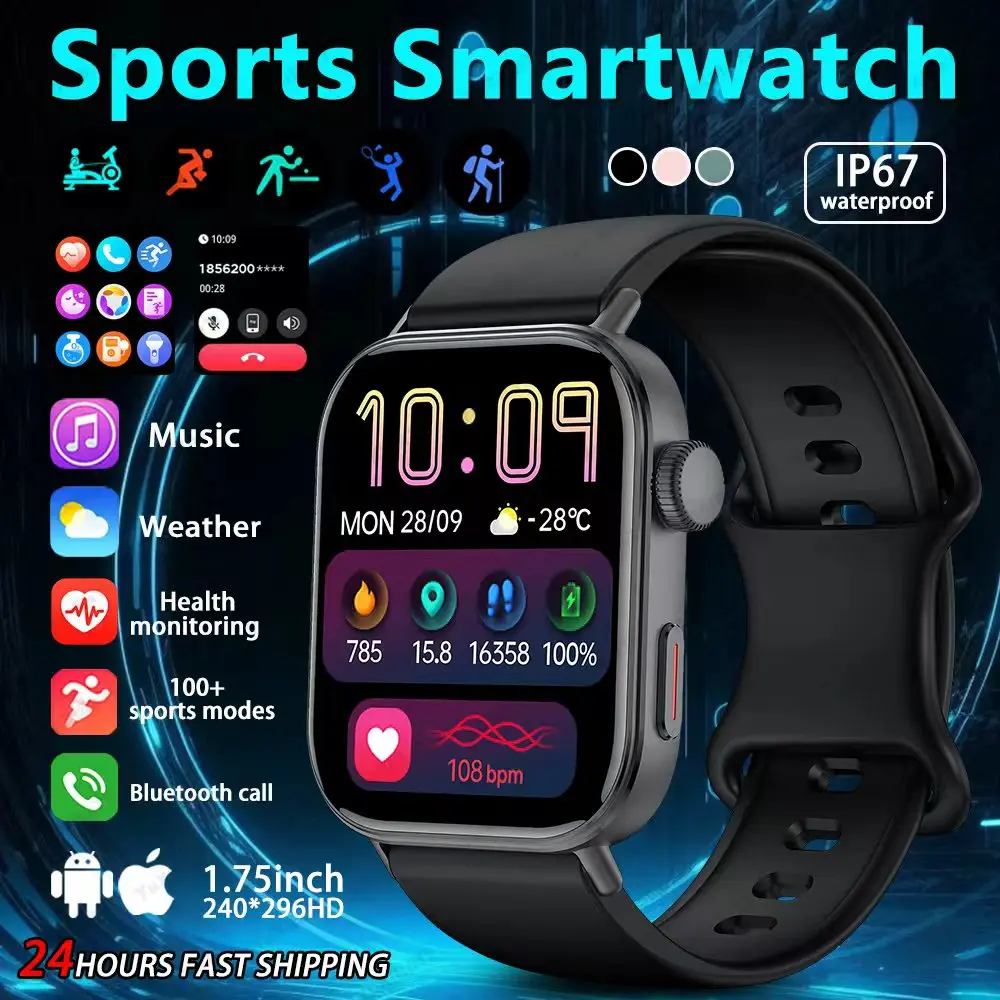 

Smart Watch Women Man 1.75" HD Screen GPS Sport trajectory Heart Rate Health Watches Blood oxygen Men Smartwatch For Android IO