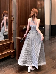 2024 Women Fashion Sweet Plaid Chic Front Tie Mini Dress French Square Collar Sexy Slim Short Princess Dresses