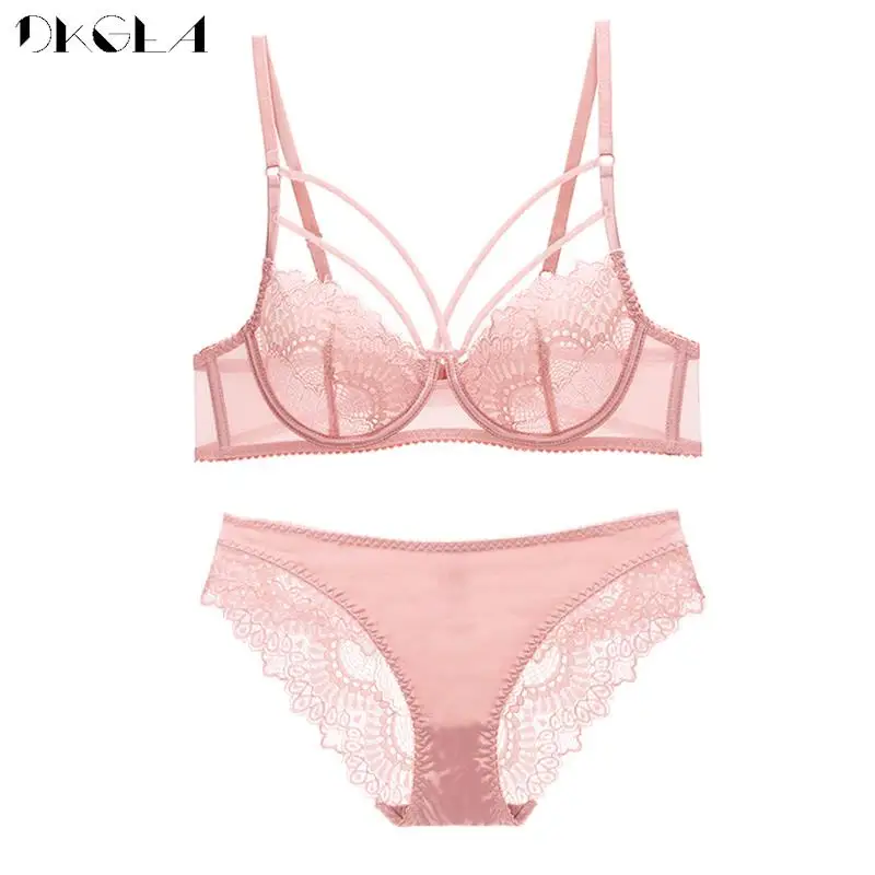 Bandage Sexy Brassiere Transparent Ultrathin Bra Panties Set Push up Embroidery Underwear Set Plus Size Bras Women Lace Lingerie