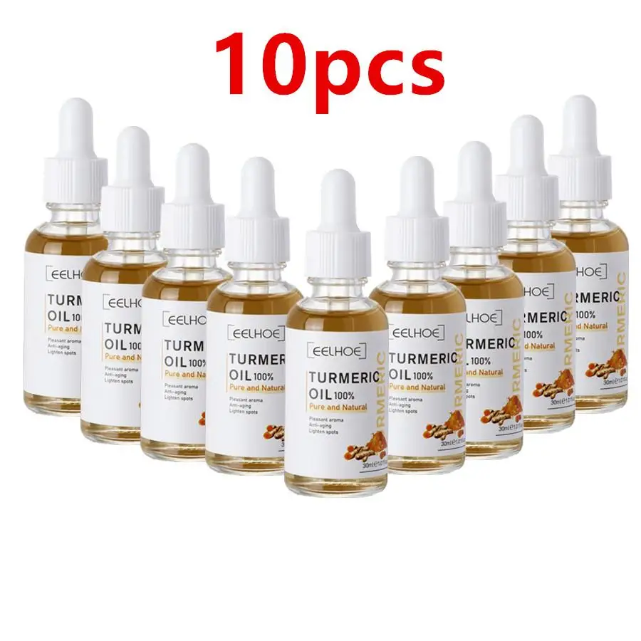 

10pcs Turmeric Freckle Whitening Serum Curcumin Oil Brighten Fade Dark Spot Removal Pigment Correcting 30ml