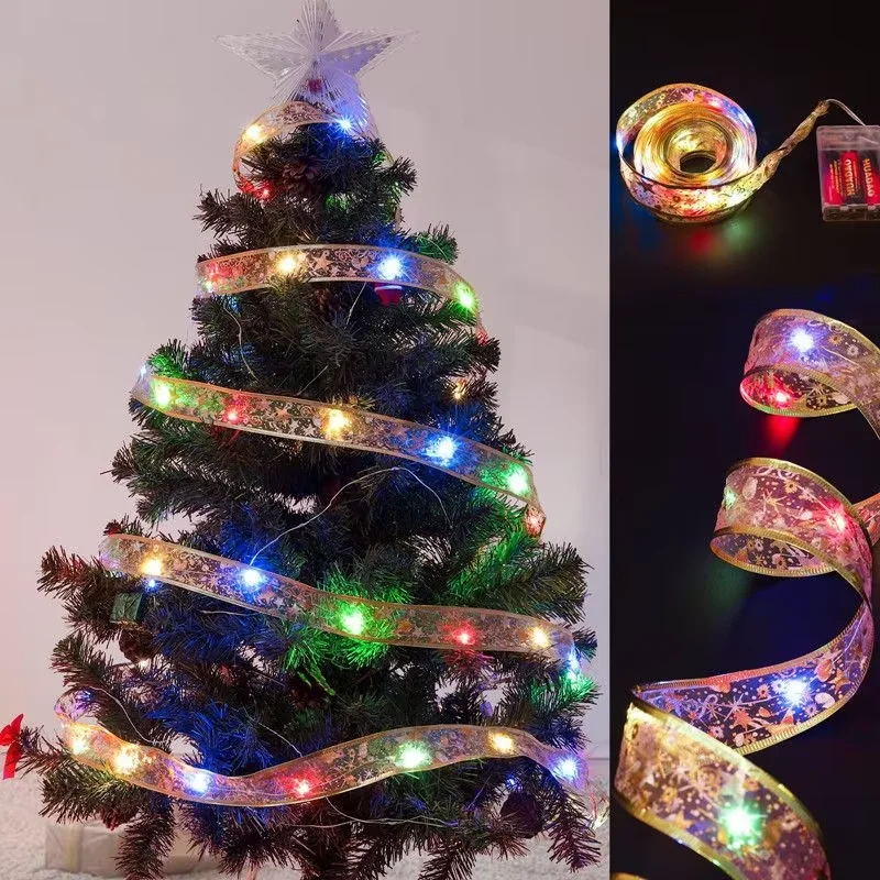 

Christmas LED Ribbon Lights Christmas Tree Ornaments for Home DIY Bows Light String Navidad New Year Venue Wedding Decoration