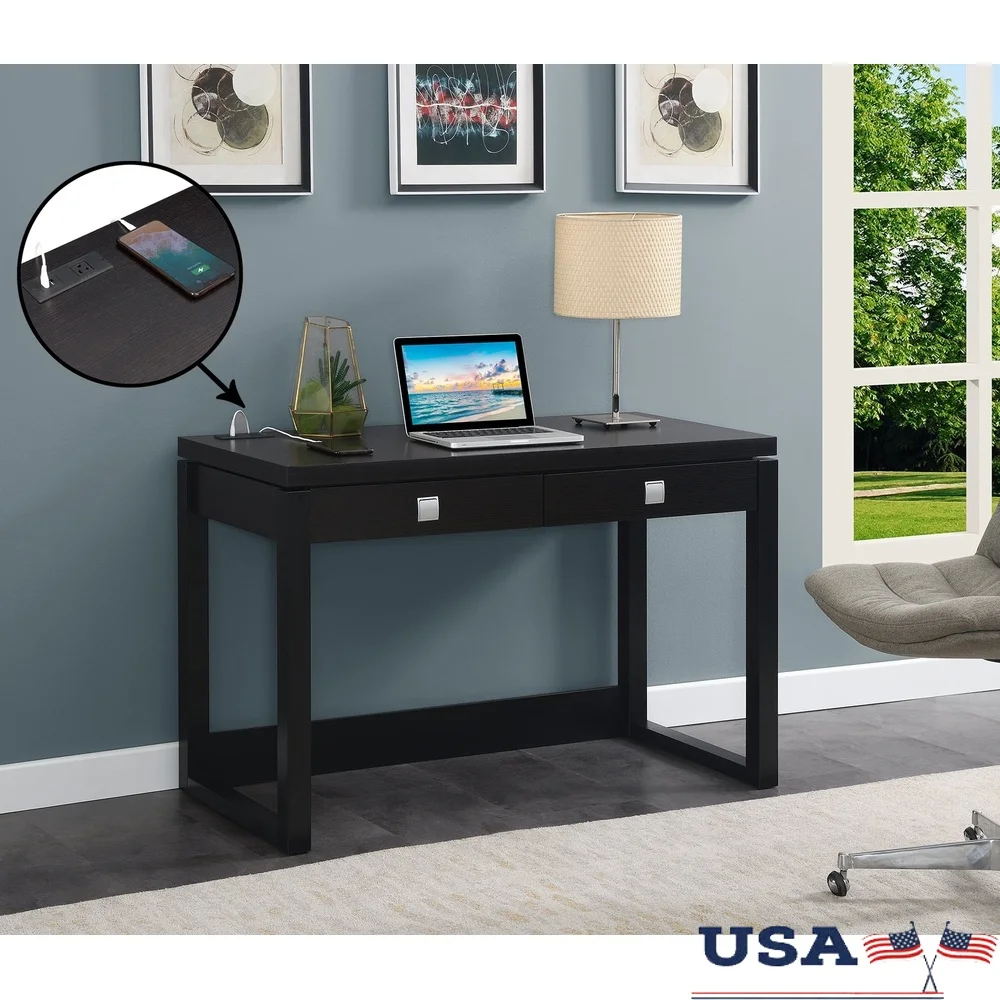 

2 Drawer Writing Desk with Charging Station USB Ports Home Office Modern Workspace Furniture