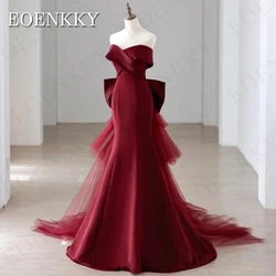 Off The Shoulder Satin Evening Dress Mermaid Burgundy With Detachable Tail V-Neck Backless Party Dresses Women vestidos de noche