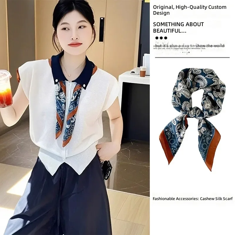 2026 Silk Scarves Cashew Nut Square Scarves High End Decorative Scarves Small Fashionable Versatile Scarves for Shirts