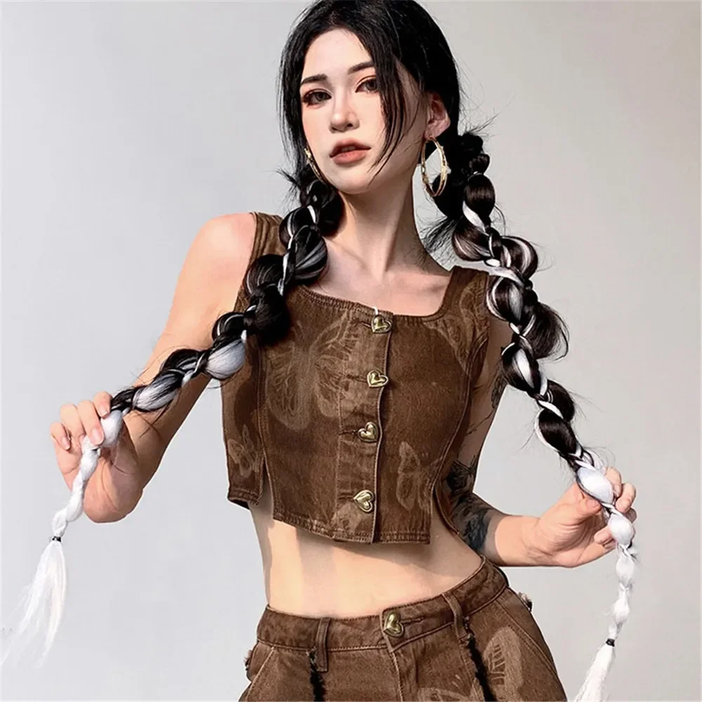 70cm Punk Dyeing Braid Twist Long Wig Antique Double Ponytail Hip Hop Girl Extensions Hair Accessories