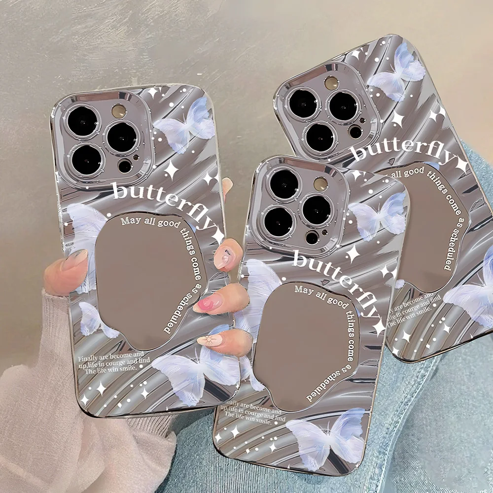 Silver Pattern Mirror Phone Case for Apple iPhone 17 16 15 14 13 12 11 Pro Max Air Cases Romantic Dreamy Purple Butterfly Cover - view 2