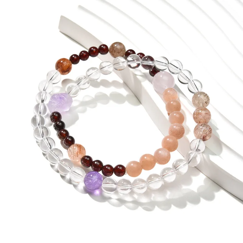 2026 Lucky Luxury Natural Crystal Multi Treasure 12 Chinese Zodiac Double Circle Elegant Women Bracelet Chinese Trend Handstring