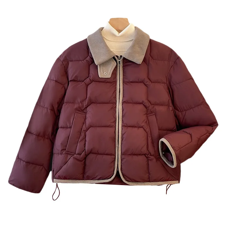 Ropa de algodón cálida y fina para mujer, chaqueta holgada informal acolchada de algodón, Parkas femeninas, Color de solapa corta a juego