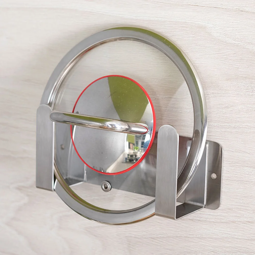 

Wall Mount Pot Lid Holder Stainless Steel No Drill Vacuum Suction Pan Cover Rack For Kitchen Storage Organizer Silver