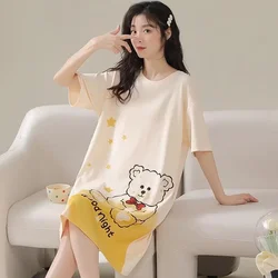 Cute Cartoon Printing Women's Homewear Dress Loose Fit Short Sleeves Summer Cute Student Sleepwear For Pregnant Women